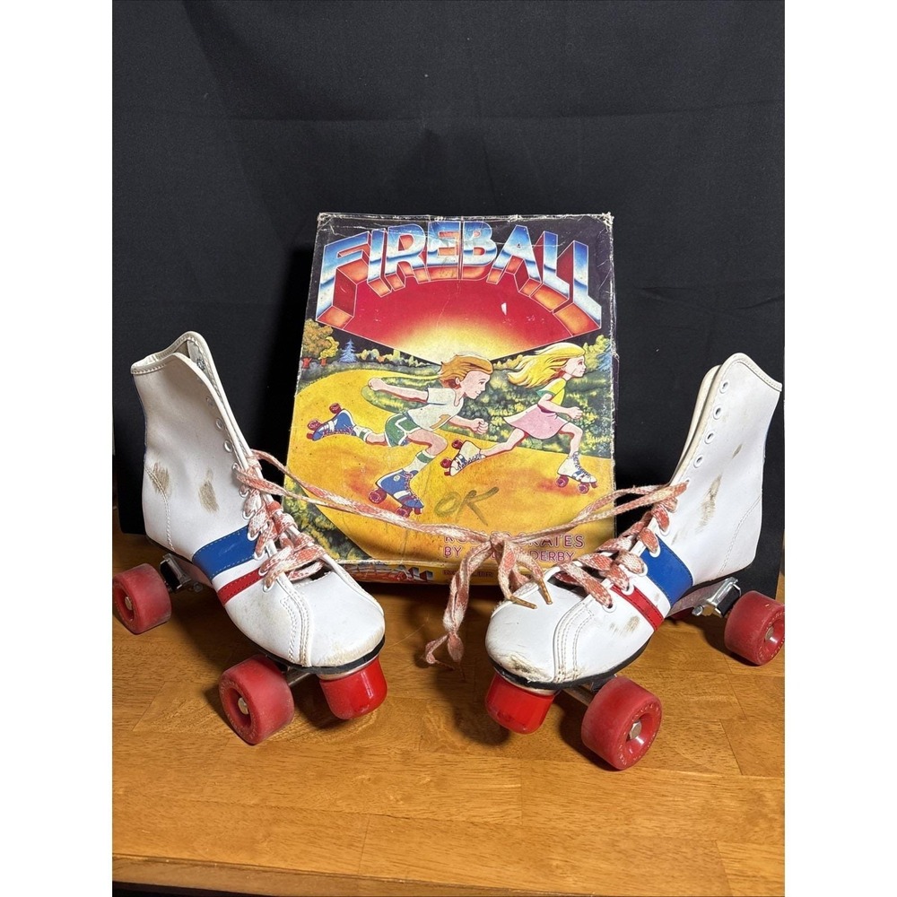 Vintage Official Roller Derby Skates Red White Red Urethane Wheels Adult Size 5